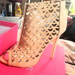 Heart shaped cut out suede heels